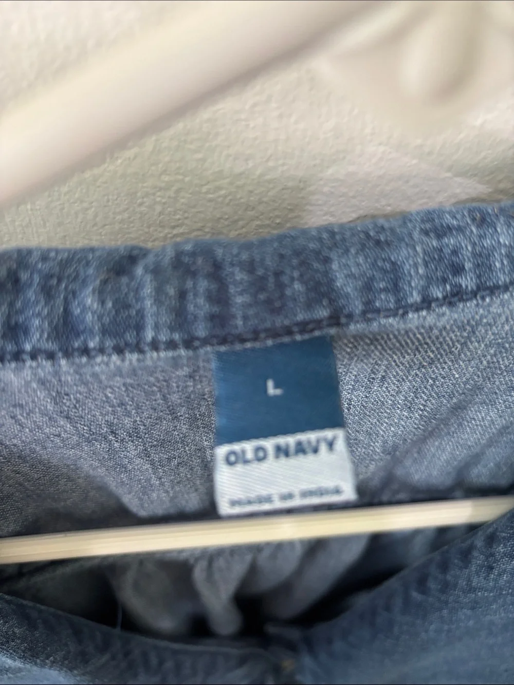 Old Navy Blue Denim Button-Front Tie-Neck Shirt - Picture 3 of 7